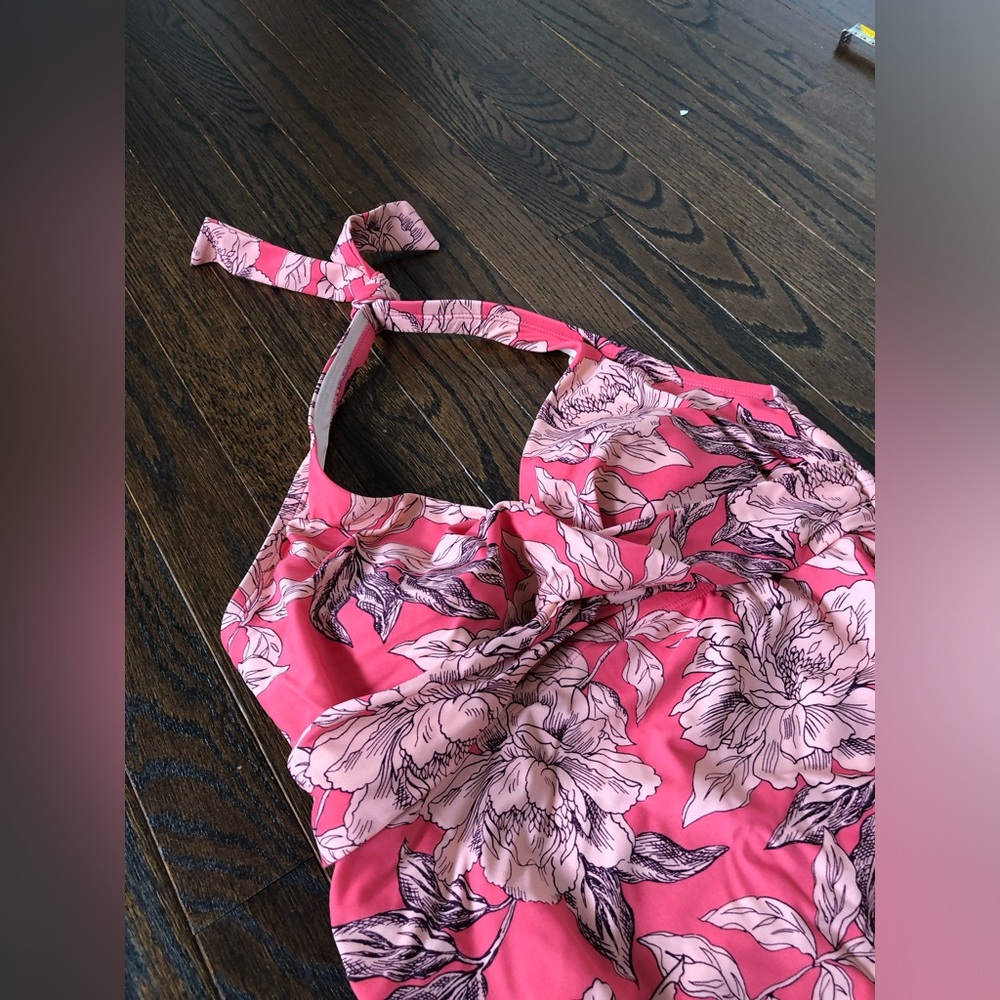 Isabel Maternity Women’s L Pink Floral Halter One-Piece Swim Bathing Suit - EUC! - Picture 2 of 12